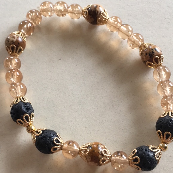 Handmade gold/black Aromatherapy bracelet - Picture 1 of 2